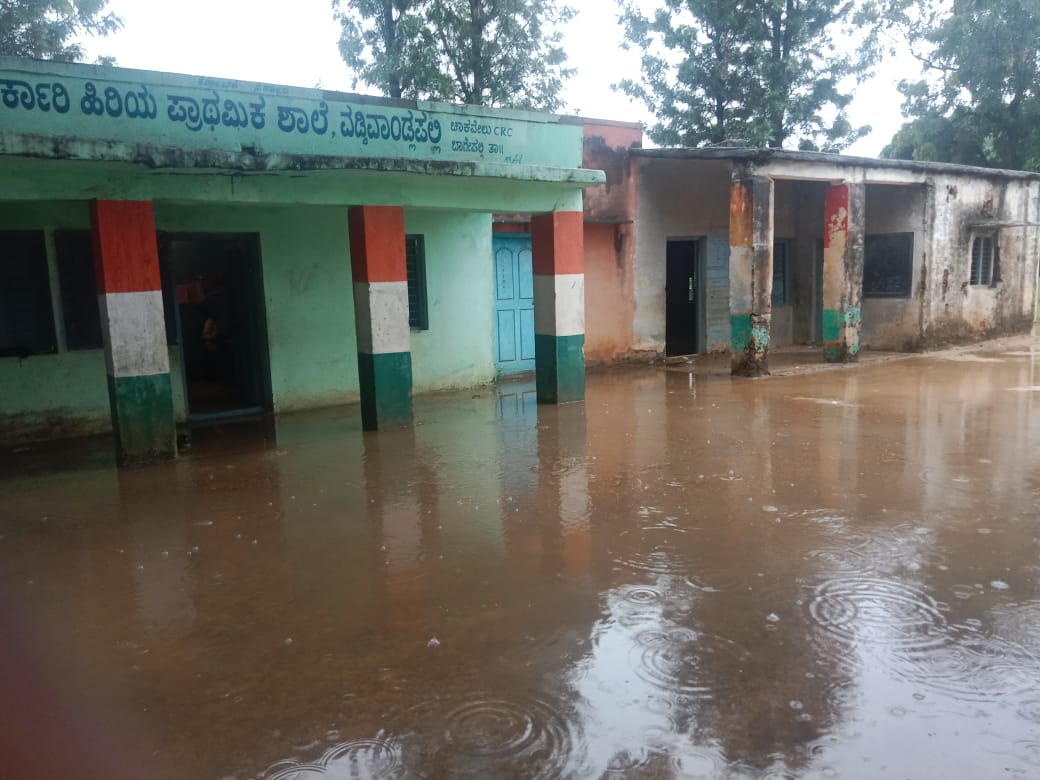 ಕೆರೆಯಂತೆ ಕಾಣುತ್ತಿರುವ ಸರ್ಕಾರಿ ಶಾಲೆಯ ಅಂಗಳ 