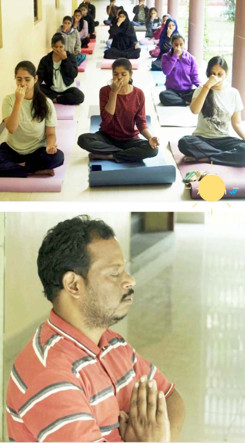 ಯೋಗ ಗುರು ಅನ್ನದಾನಯ್ಯ ಇವರಿಂದ ಕಲ್ಮಠ ಆಯುರ್ವೇದ ವೈದ್ಯ ವಿದ್ಯಾರ್ಥಿಗಳಿಗೆ ಯೋಗಾಭ್ಯಾಸ